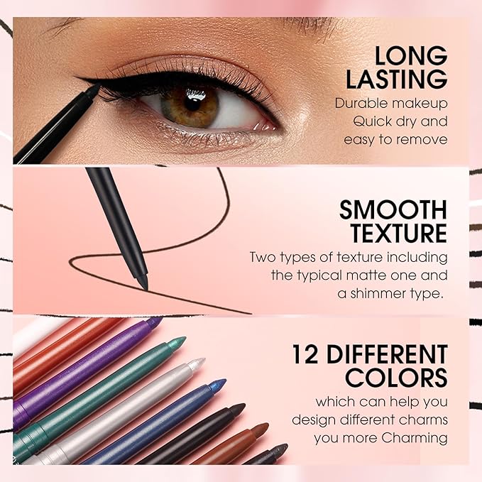 LANGMANNI 2Pcs Metal Colorful Eyeliner Pencil Set - Matte & Shimmer Eye Makeup,Smooth Use Long-Lasting & Waterproof Eyeliner Set(#07+11)