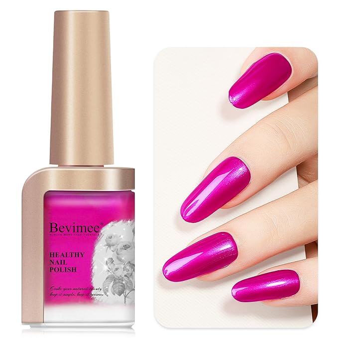 Nail Polish Quick Dry, Rose Hot Pink Nail Lacquer Nail Art Polish Non-Gel Air Fast Drying, Shimmer Pink Nail Pigment High Coverage Fingernail Concealer Polish, 1PC 12ML Long Wear