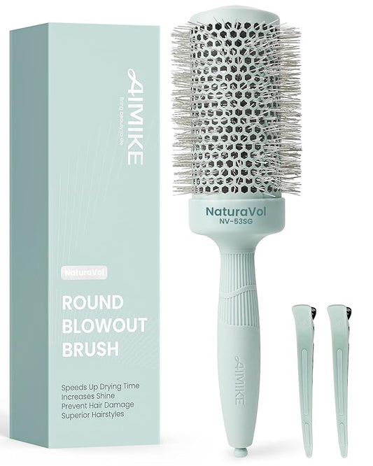 AIMIKE NaturaVol Round Brush for Blow Out, Large Round Hair Brush Nano Thermal Ceramic & Ionic Tech, for Blow Drying & Salon-like Styling at Home, Maximum Volume and Shine- 3”Overall Dia for Long Hair
