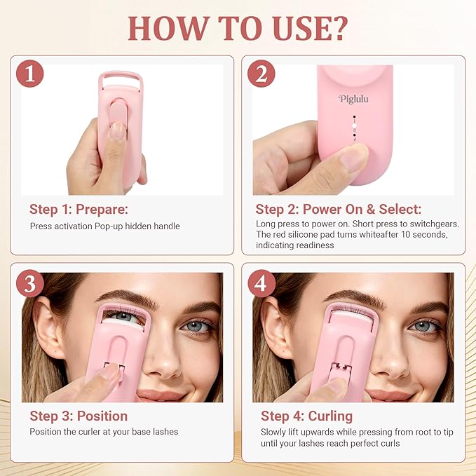 Heated Eyelash Curler, Mini Electric Eyelash Curler for Women with 5s Fast Heating & 24H Long-Lasting Curl, 2-Level Temp Control, Anti-Burn Silicone Pad, Portable Type-C Charging