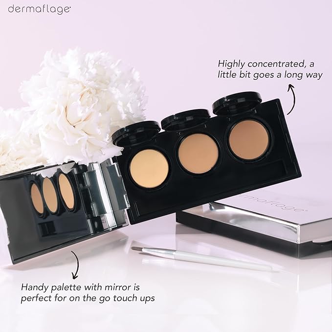 Full Coverage Concealer Palette, Waterproof Concealer Cream, 3 Colors + Brush, by Dermaflage