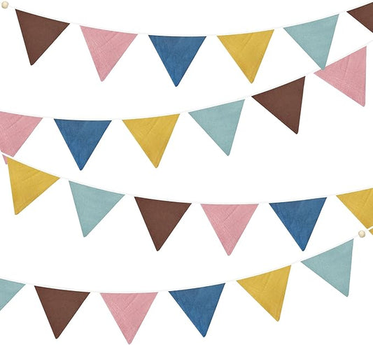2 Sets of Boho Pennant Banner 20Pcs Nursery Garland Flags Retro Colored Fabric Linen Triangle Bunting Streamers for Kids Birthday Baby Shower Classroom Baby Room Decor Boho Wedding Party Decorations