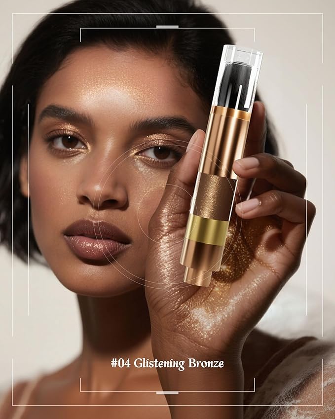 Highlighter Powder with Brush | 3D Contouring & Radiant Glow for Face, Body & Hair | Pearlescent Shimmer, Long-Lasting & Buildable Coverage | Women's Makeup for Daily & Special Occasions