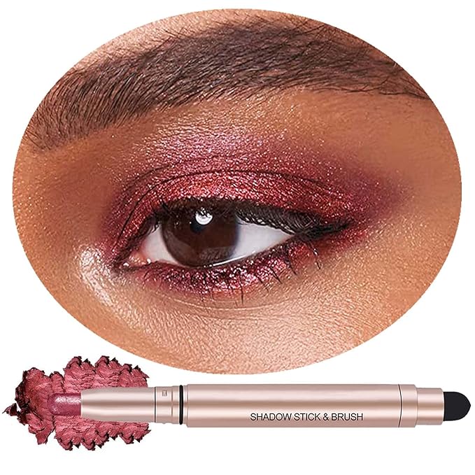 Eyeshadow Stick Makeup, Waterproof Hypoallergenic Long Lasting Cream Eye Shadow Pencil, Highlighter Matte Crayon eyes liner, Glitter Primer Palette Shimmer Eyeliner Pen, Rose Red