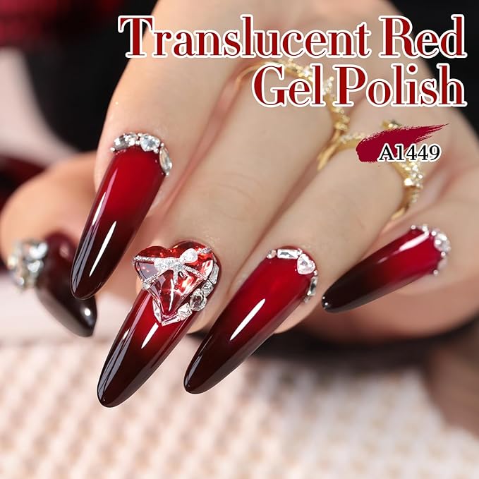 Double Rhythm 15ML Gel Polish Pure Sheer Same Color Same Bottle Soak Off Gel Polish Art Manicure Salon DIY at Home for Women (Translucent Red-A1449)