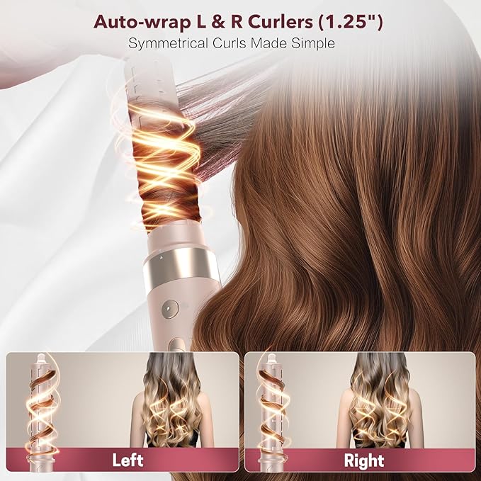StyleVibe 6-in-1 Air Styler, Hair Dryer & Blow Dryer Brush with Auto Wrap Curl L/R, Fast Drying, Smooth Blowouts, Root-Lift Volume, No Heat Damage Frizz-Free Thermal Brush with Travel Bag