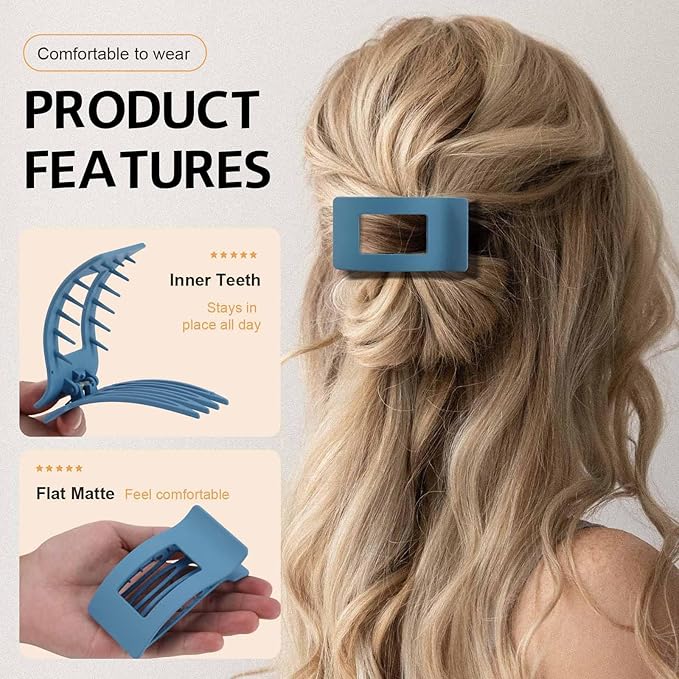 8 Pack French Flat Hair Clips for Women – Large Matte No-Slip Claw Barrettes for Thick & Thin Hair, Strong Hold Styling Accessories (Blue)