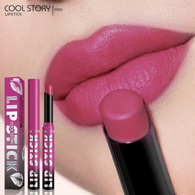 COOL STORY Matte Lipstick Lightweight Blurring Formula with High Impact Pigment, Long-lasting, 0.07 oz (Pitaya Pink)