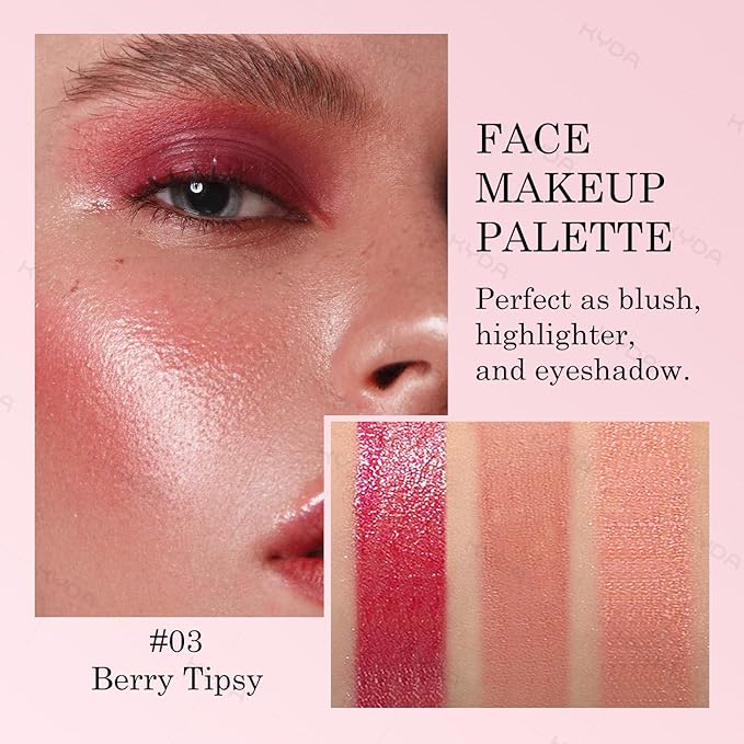 KYDA 3 Colors Blush Palette, All-In-One Face Maleup Palette, Matte Cheek Blusher Makeup, Multi-Finish Shimmery Blusher, Blendable Blush Highlighter Powder,03