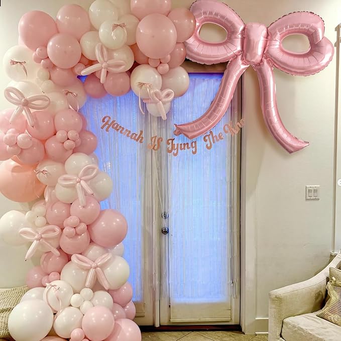 4 Pcs Pink Bow Balloons Bow Party Decorations for Girl Women Pink Bow Birthday Decorations Giant Foil Balloon for Baby Shower Bridal Engagement Wedding Decor Bachelorette Party Supplies