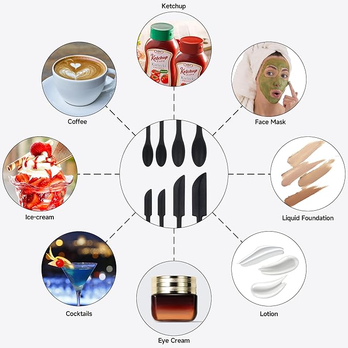 Mini Spatula Silicone Spatula Set - 4pcs Small Makeup Scrapers for Cosmetics, Reusable Beauty Tiny Tools, Thin Jar Scraper, Get the Last of the Makeup Out of the Bottle(Black)