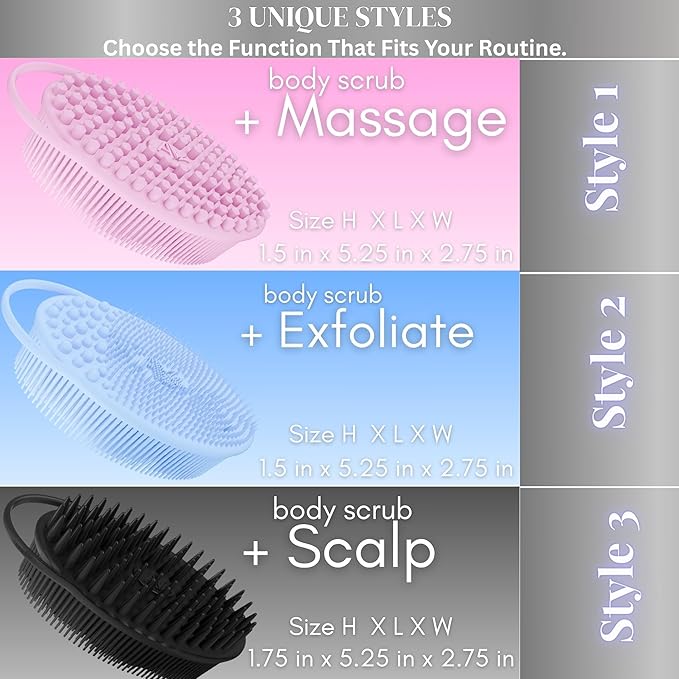 Avilana Silicone Body Scrubber - Food Grade & Lab Tested, Gentle Exfoliating Shower Brush for All Skin Types, Hygienic Quick-Dry Loofah Alternative (Pink, Exfoliate-Silver)