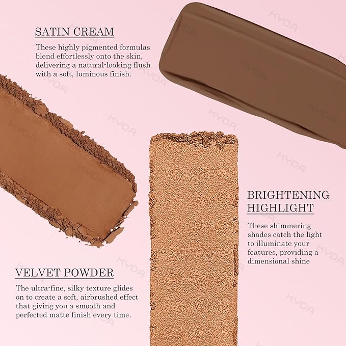 KYDA 3 Colors Blush Palette, All-In-One Face Maleup Palette, Matte Cheek Blusher Makeup, Multi-Finish Shimmery Blusher, Blendable Blush Highlighter Powder,06