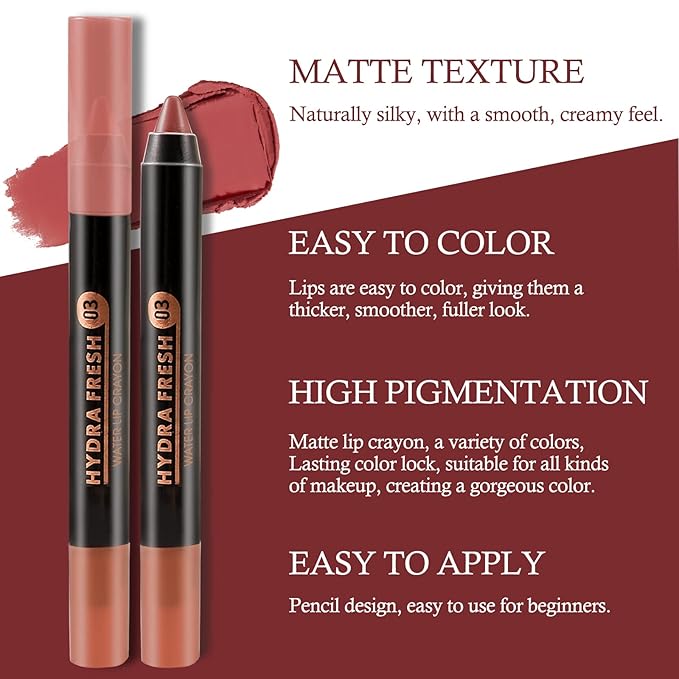 Boobeen Velvety Creamy Matte Lip Liner - Full Coverage High Pigment Waterproof Long Lasting Lipstick for Women, Matte Lip Color with Smooth Finish