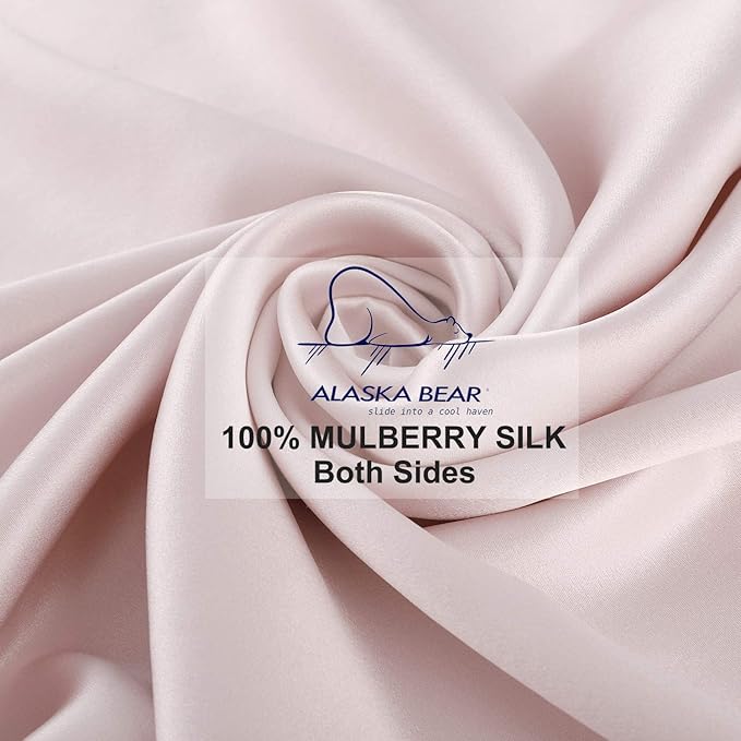 ALASKA BEAR 200% Good for You Silk Pillowcase for Hair and Skin Care Soft Pillow Case with Random Color Scrunchie Gift Set King (1pc, Soft Pink)
