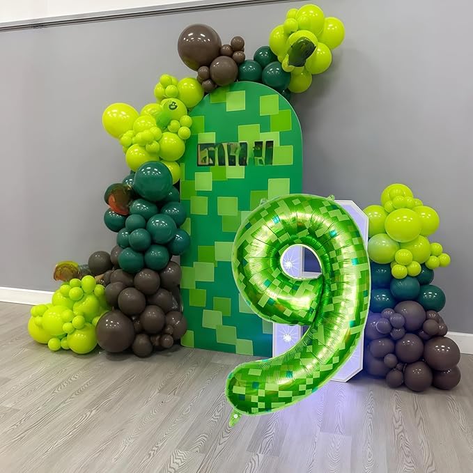 9th Birthday Balloons for Boys, Large Lime Green Pixel Number 9 Balloon, 40 Inch Dark Kelly Green Foil 9 Balloon Number for Kids 9 Year Old Birthday Video Game Forest Patrick's Day Party Decorations
