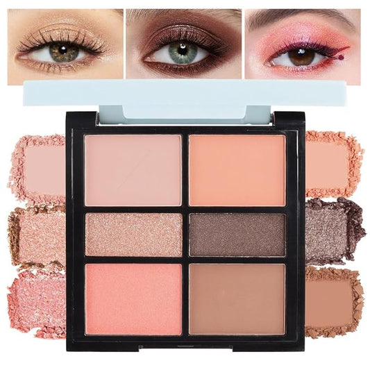 6-Color Eyeshadow Palette Makeup,Velvety Matte & Shimmer Eyeshadow Blend,Warm Peach & Rose Gold Tones Eye Makeup, Long-Lasting Naturing-Looking,Built-In Mirror#02