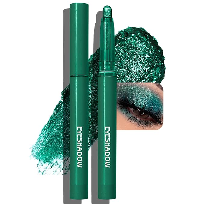 Glitter Eyeshadow Stick Metallic Chrome Finish, Shimmer Cream Eye Shadow Stick Long Lasting Holographic Color Sparkle Multi-Use Eye Brightener Highlighter Makeup Blendable Eyeliner Pencil, 12#