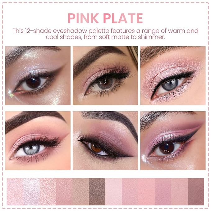 AMY'S DIARY 12Color Light Pink Purple Eyeshadow Palette, Long-Lasting, Elevate Your Eye Makeup– Unleash Your Unique Style (09#)