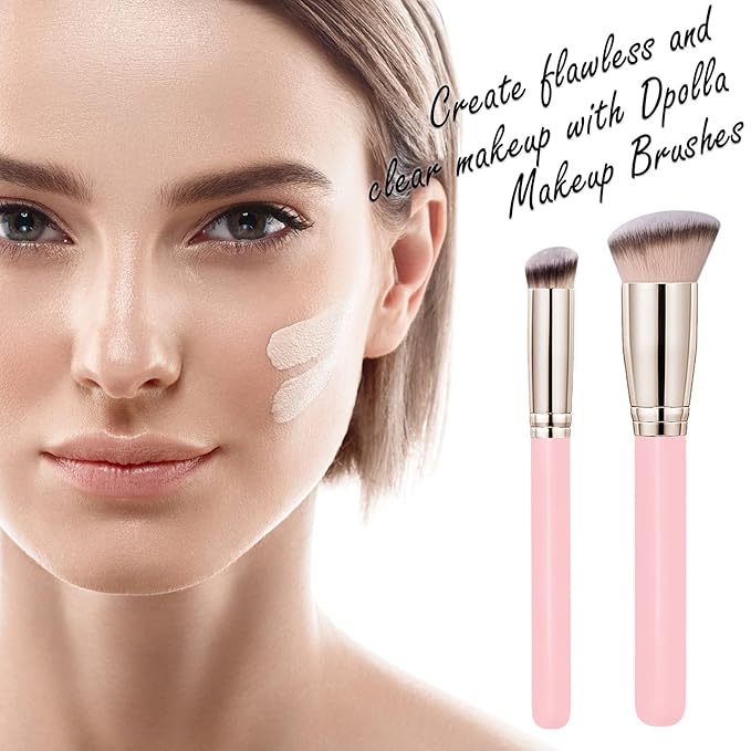Makeup Brushes Dpolla Pro Foundation Brush and Flawless Concealer Brush Perfect for Any Look Premium Luxe Hair Contour Brush Perfect for Blending Liquid,Buffing,Cream,Sculpting,Mineral Makeup(Pink)