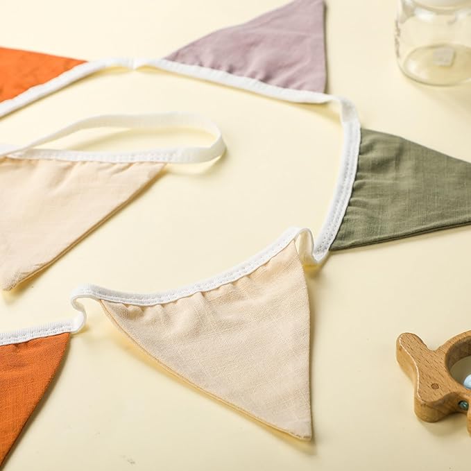 VitalCozy 17 ft Pennant Banner Flags, 2 Pcs Nursery Garland Triangle Bunting Flag Double Side Baby Banner for Boho Decor Baby Shower Birthday Wedding Party Event, Each 8.5 ft(Warm Colors)