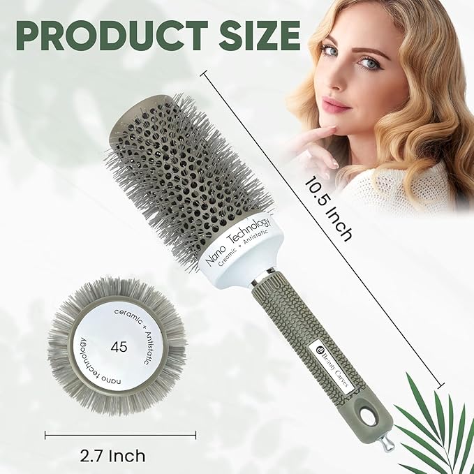 Round Brush Set, 45&53mm Barrel with 4 Clips – Round Brush for Blow out with Flexible Nylon 66 Bristles Nano Ionic Heat Resistant Tech for Professional Curling, Styling & Shining Texture