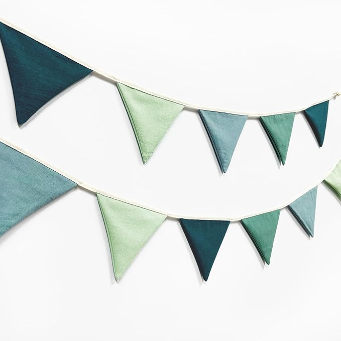 2 Sets of Gradient Dark Green Pennant Banner 24Pcs Nursery Garland Flags Sage Green Fabric Linen Triangle Streamers for Baby Room Decor Kids Jungle Safari Birthday Baby Shower Boho Party Decorations