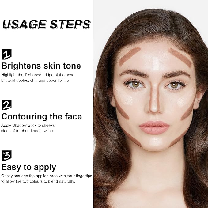 6 Colors Cream Contour Stick Makeup Kit, Shades with Highlighter, Blush and Double-End Bronzer Contour Stick for Sculpt the Cheeks, Long Lasting, Waterproof, Matte & Dewy Finish (SET B)