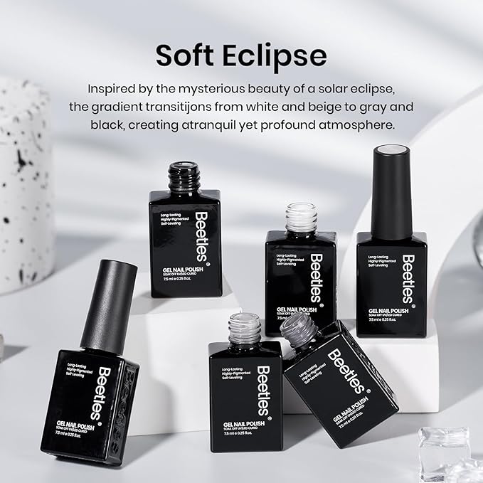 Beetles Gray Gel Polish Set 6 Colors White Black Nude Neutral Gray Milky Gel Nail Polish Kit Soak off Uv Led Lamp Needed Manicure DIY Home Gifts for Women Soft Eclipse