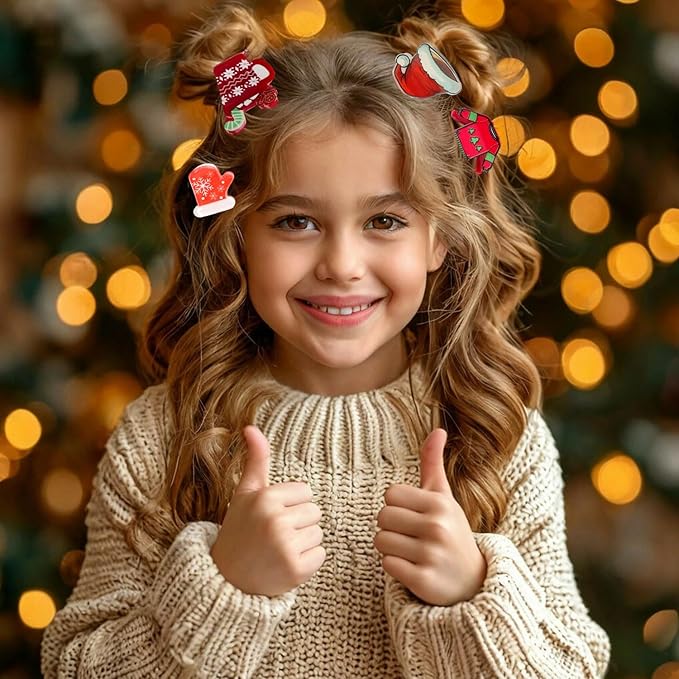 12 Pcs Christmas Hair Clips for Women Snowman、Xmas Tree、Santa Claus、and Gloves Design Christmas Mini Claw Clips Small Hair Claws Strong Hold Jaw Clip Mini Hair Clips for Women Girls Hair Accessories