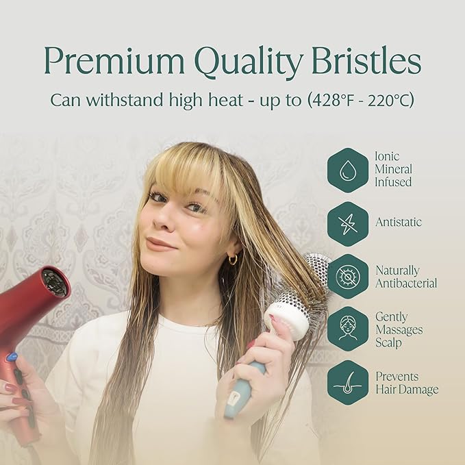 Round Brush for Blow Drying - Extra Small Ceramic Thermal Ionic Roller Brush for Sleek, Salon Blowout - Lightweight Round Hair Brush for Precise Styling and Manageable Hair (Bristle 1.7in, Barrel 1in)