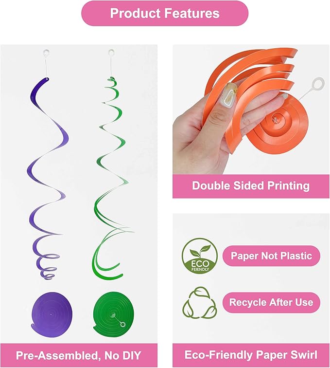 48‑Piece Multi-Color Paper Swirl Decorations – Hanging Party Swirls for Birthday, Baby Shower, Wedding & Celebration Decor