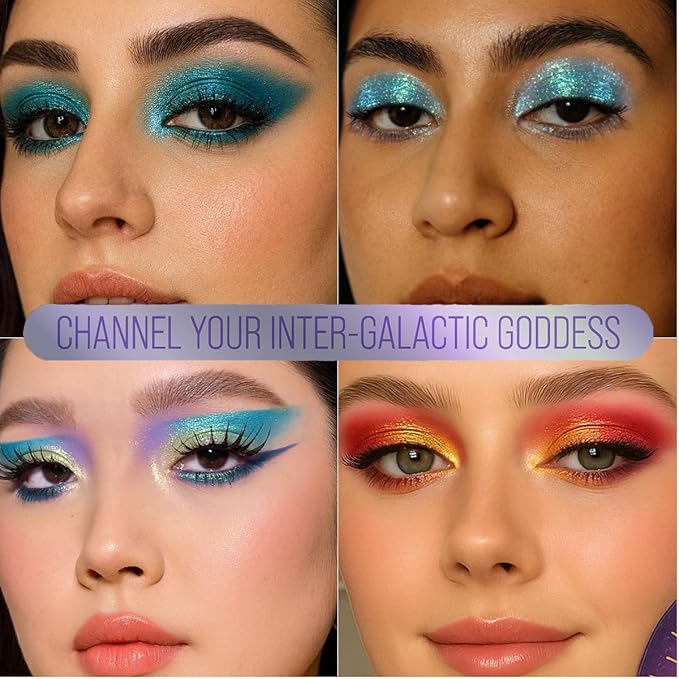 Galactic Assemble Eyeshadow Palette 14 Colors Glitter Shimmer Metallic Eye Shadow Pallet Blue Galaxy Eye Makeup Palettes Create Space-like Eyes Make up Orange Gifts for Women Girls