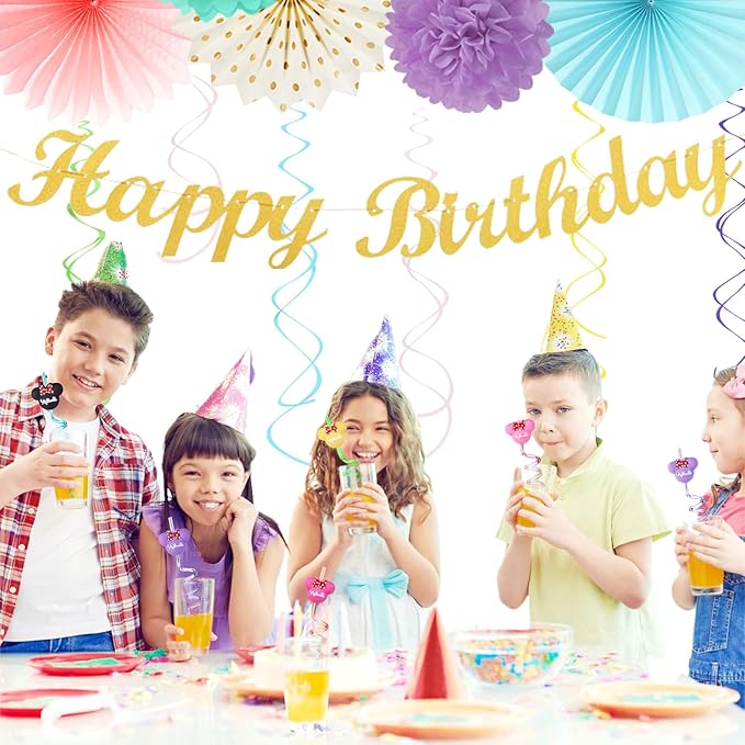 Pastel-Rainbow Classroom Girls Birthday Party-Decorations - 21pcs Happy Banner Decor, Colorful Paper Streamers Lanterns,Tissue Pom Poms Fan,Hanging Honeycomb Garland, Two Sweet Easter Supplies Huglony