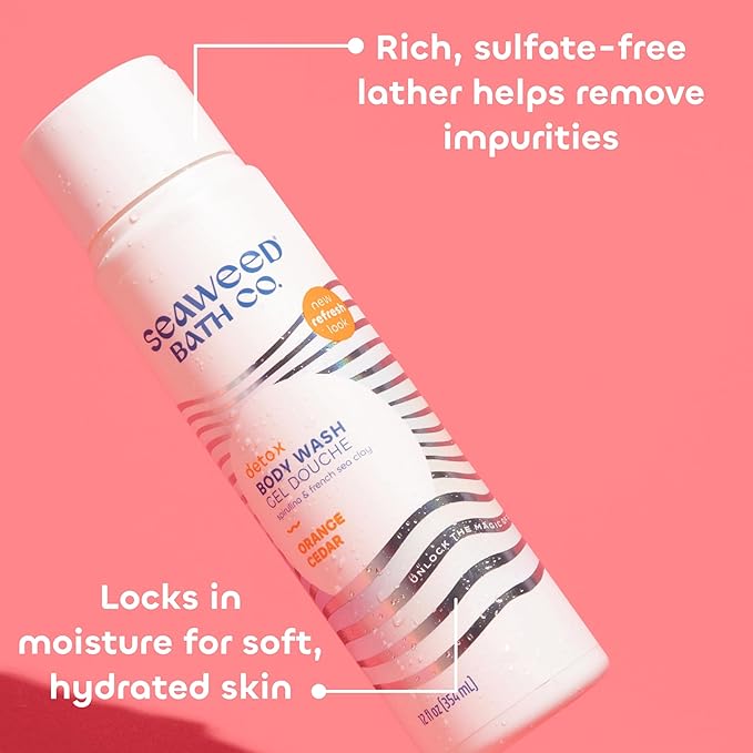 Seaweed Bath Co. Detox Body Wash - Rosemary Mint - Hydrating Foaming Cleanser with Refreshing Natural Ingredients - Vegan, Paraben and Sulfate Free Shower Gel for Women and Men - 12 oz