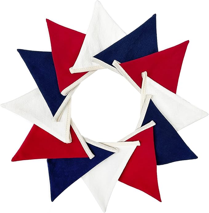 2 Sets of Red Blue White Nursery Garland 24Pcs Patriotic 4th of July Fabric Pennant Banner Flags Triangle Streamers for USA American Independence National Day Birthday Baby Shower Party Decorations