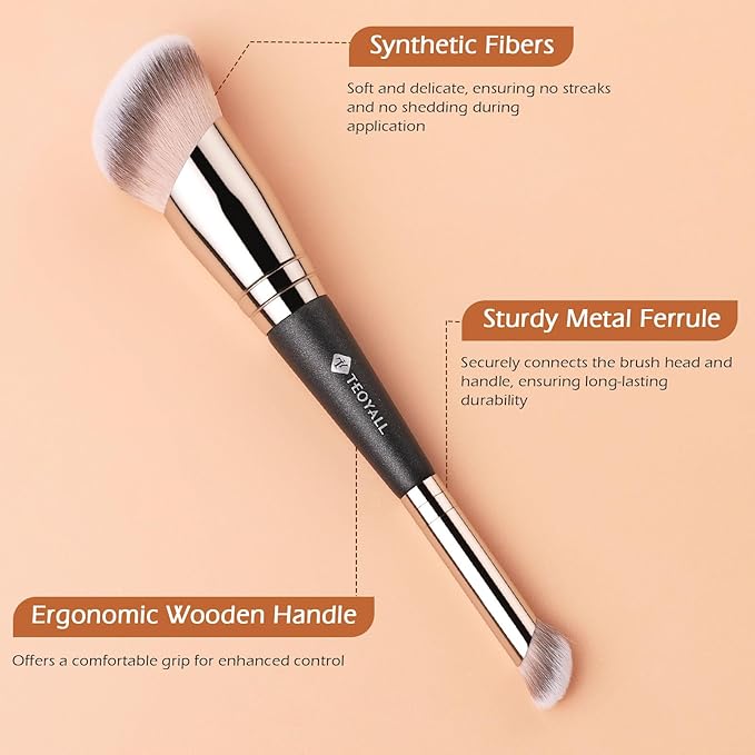 TEOYALL Dual-Ended Foundation Under Eye Concealer Brush, Curved Angled Contour Synthetic Bristles for Liquid Cream Powder