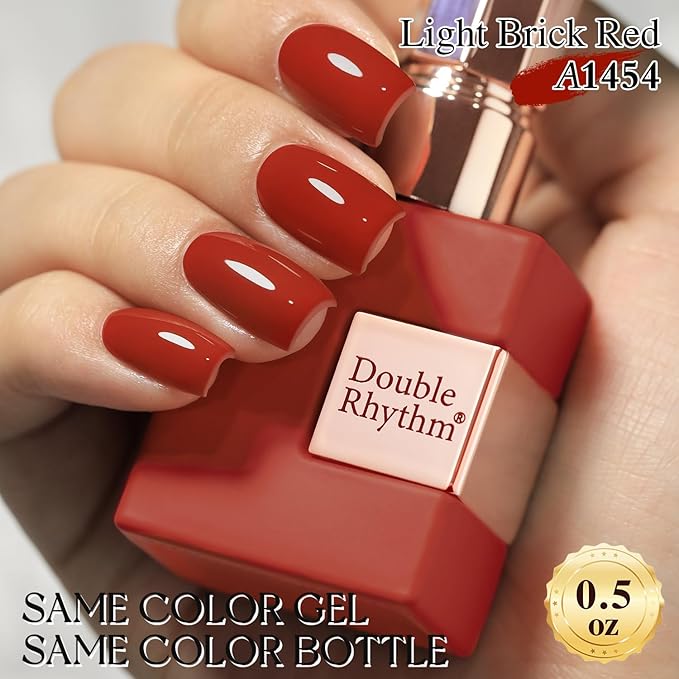 Double Rhythm 15ML Gel Polish Pure Sheer Same Color Same Bottle Soak Off Gel Polish Manicure Salon DIY Art at Home for Women (Iron Red-A1454)