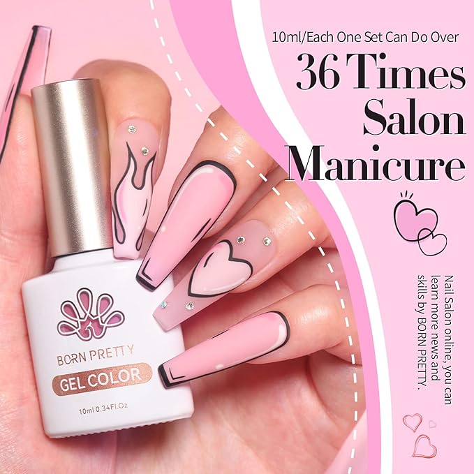 Born Pretty Pink Gel Nail Polish Set 6 Colors Sweet Lovely Nude Pink White Colors Nail Art DIY Manicure Salon Home 7ML