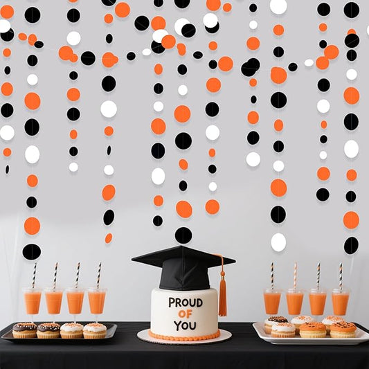 46Ft Orange Black Circle Dot Garland Black Orange and White Polka Dot Hanging Paper Streamer for Birthday Wedding Bridal Shower Baby Shower Fall Autumn Halloween Thanksgiving Party Decoration Supplies