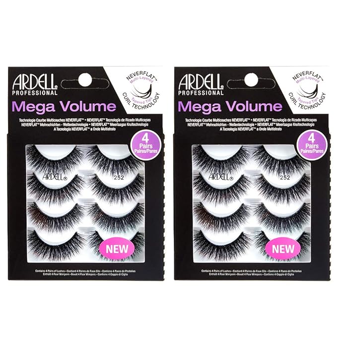 Ardell Lashes Natural Look Mega Volume, 252 - Full Volume, Long-Lasting Fake Lashes for Flawless Look, 4 Pairs