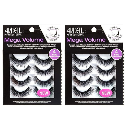 Ardell Lashes Natural Look Mega Volume, 252 - Full Volume, Long-Lasting Fake Lashes for Flawless Look, 4 Pairs