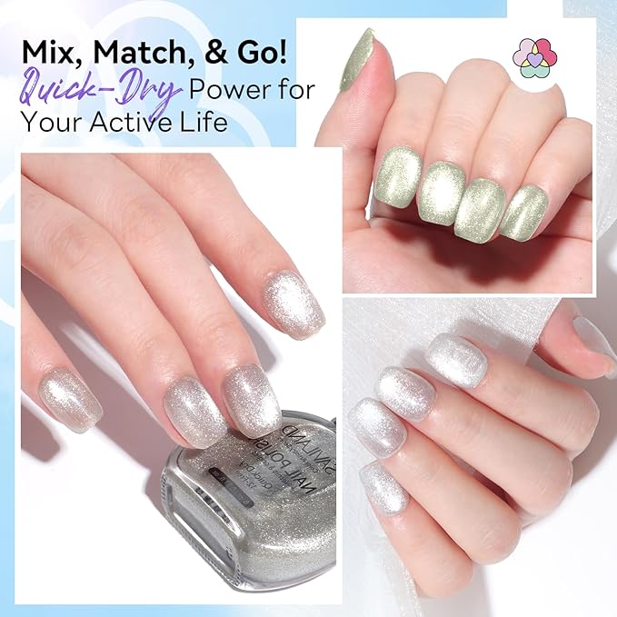 SAVILAND Color Artistry Cat Eye Nail Polish Set: Quick Dry 6 Colors Nail Polish with Magnet 12-Free Fingernail Polish Air Dry Nail Lacquer Bulk for Beginners Glass Bead Effect Manicure Women Gift