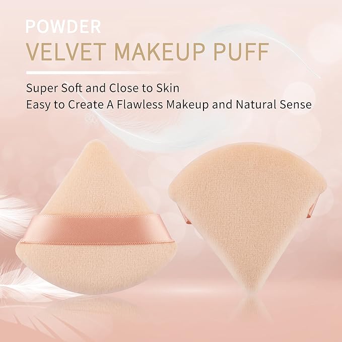 2 Pcs EVAOUXIU Triangle Powder Puff for Face Powder, Soft Plush Setting Powder Puff, Velour Cosmetic Foundation Blender Sponge Beauty Makeup Tools (Nude)