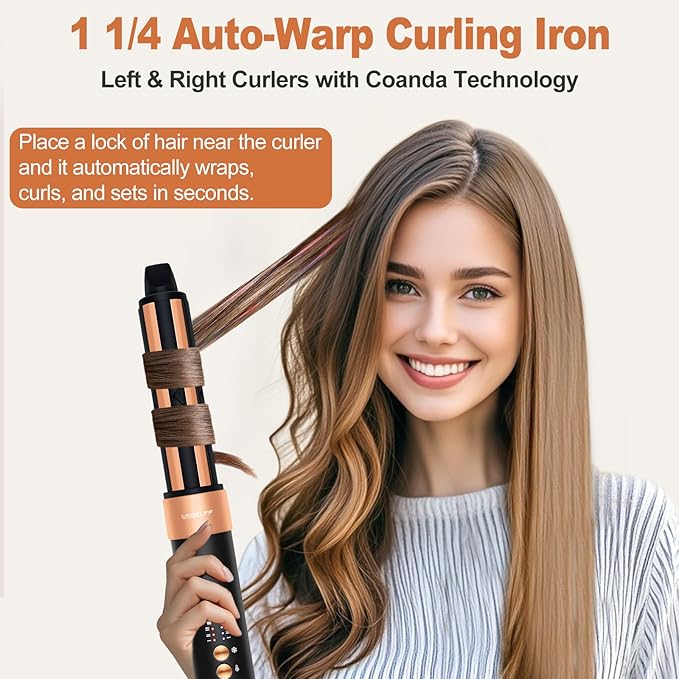 Air Styler Hair Dryer Brush - 110,000 RPM Flexible Hair Styler for Fast Drying/Rotating Curling/Volumizing/Straightening, Auto Wrap Curlers, High-Speed Oval Blow Brush Hair Dryer (Black-Caramel)