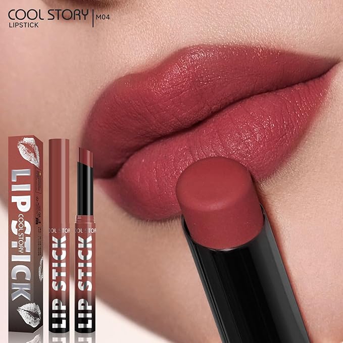 COOL STORY Matte Lipstick Lightweight Blurring Formula with High Impact Pigment, Long-lasting, 0.07 oz (Rose wood)