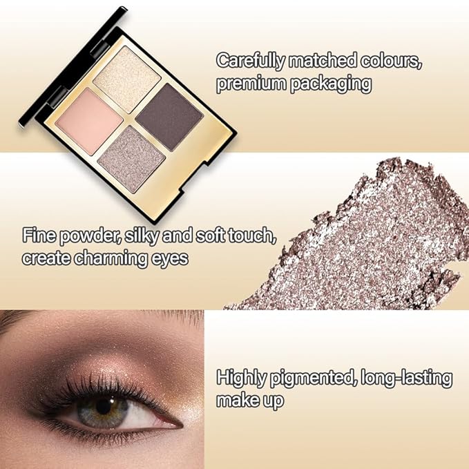 4 Colors Eyeshadow Makeup Palette,Nude Rose Gold Natural Neutral Nude Eye Shadow Palette with Mirror,Long Lasting Naturing-Looking,Waterproof,Travel Size