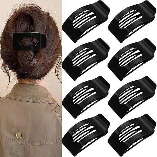 8 Pack Black Flat Hair Clips for Women – Large Glossy Rectangle No-Slip Claw Clips for Thick & Thin Hair, Strong Hold Square Hair Accessories for Work & Daily Styling
