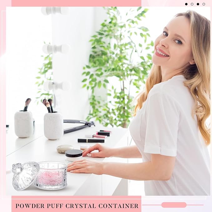 Tioncy 3 Pcs Large Body Powder Puff and Container Powder Container with Puff Crystal Case Soft Washable Reusable Velour Face Body Glitter Wet Dry Makeup(Crown,Clear)