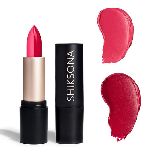 ShikSona Full Coverage Split Bullet Matte Lipstick | Vegan | Gluten, Paraben and Cruelty Free, Creamy Lipstick in a Deep Coral Pink/Cherry Red-Pink Matte combo (Divide and Conquer)